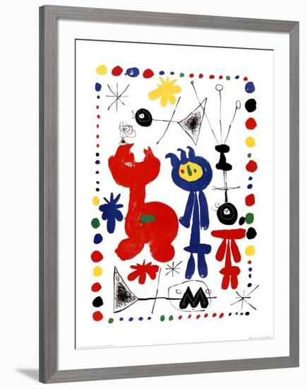 Personnage et Oiseaux-Joan Miro-Framed Art Print