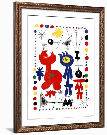 Personnage et Oiseaux-Joan Miro-Framed Art Print