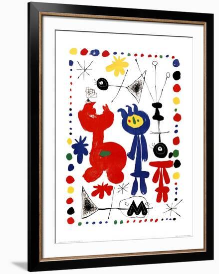 Personnage et Oiseaux-Joan Miro-Framed Art Print