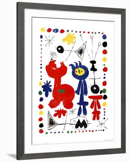 Personnage et Oiseaux-Joan Miro-Framed Art Print