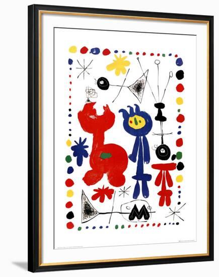 Personnage et Oiseaux-Joan Miro-Framed Art Print