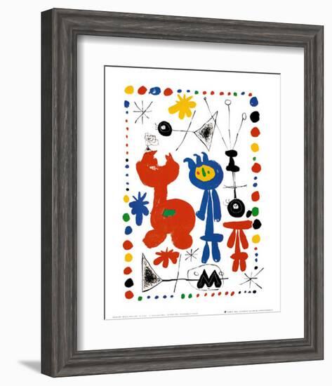 Personnage et Oiseaux-Joan Miro-Framed Art Print