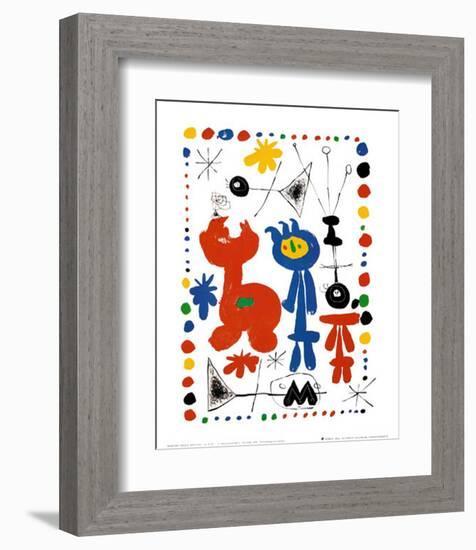 Personnage et Oiseaux-Joan Miro-Framed Art Print