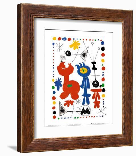 Personnage et Oiseaux-Joan Miro-Framed Art Print