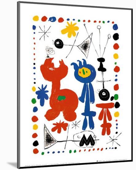 Personnage et Oiseaux-Joan Miro-Mounted Art Print