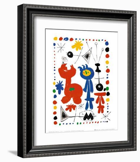 Personnage et Oiseaux-Joan Miro-Framed Art Print