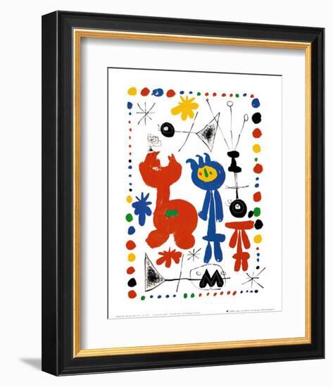 Personnage et Oiseaux-Joan Miro-Framed Art Print