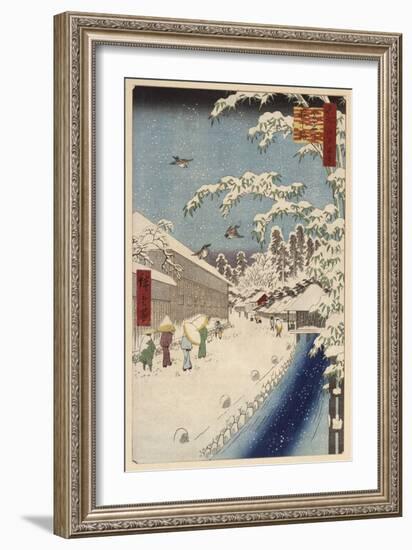 Personnage marchand sous la neige-Ando Hiroshige-Framed Giclee Print