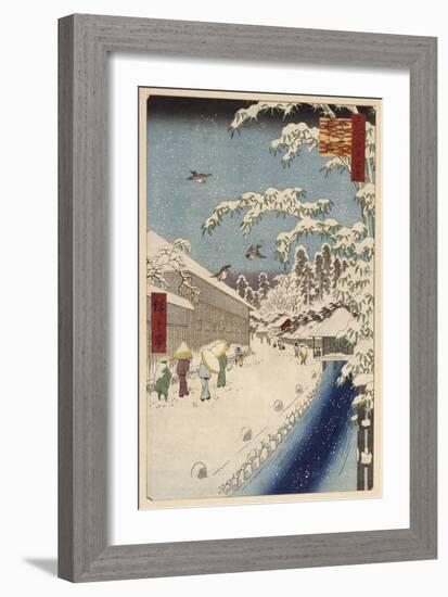 Personnage marchand sous la neige-Ando Hiroshige-Framed Giclee Print
