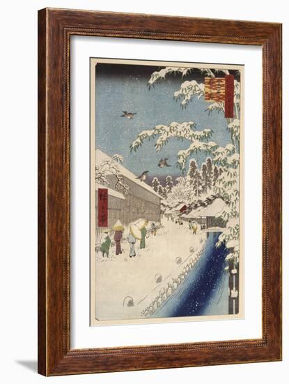 Personnage marchand sous la neige-Ando Hiroshige-Framed Giclee Print