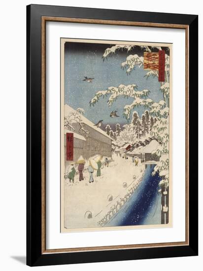 Personnage marchand sous la neige-Ando Hiroshige-Framed Giclee Print