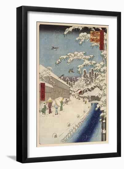 Personnage marchand sous la neige-Ando Hiroshige-Framed Giclee Print