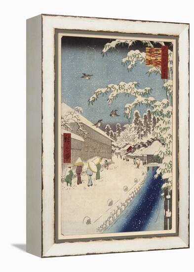 Personnage marchand sous la neige-Ando Hiroshige-Framed Premier Image Canvas