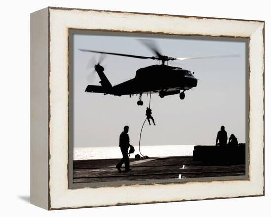 Personnel Fast-Rope out of an SH-60F Seahawk Helicopter-Stocktrek Images-Framed Premier Image Canvas