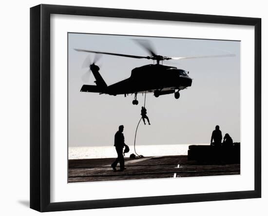 Personnel Fast-Rope out of an SH-60F Seahawk Helicopter-Stocktrek Images-Framed Photographic Print