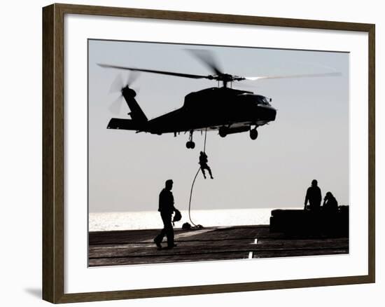 Personnel Fast-Rope out of an SH-60F Seahawk Helicopter-Stocktrek Images-Framed Photographic Print