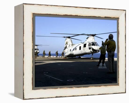 Personnel Walk into the Rear of a CH-46E Sea Knight Helicopter-Stocktrek Images-Framed Premier Image Canvas
