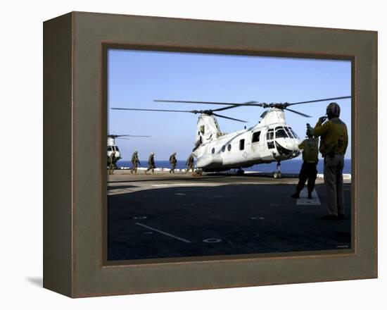 Personnel Walk into the Rear of a CH-46E Sea Knight Helicopter-Stocktrek Images-Framed Premier Image Canvas