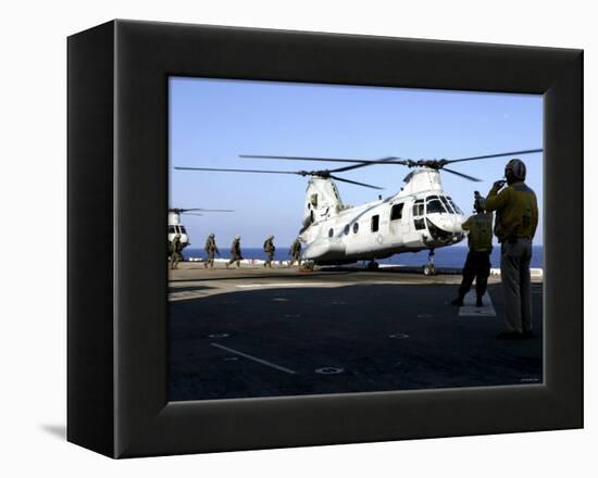 Personnel Walk into the Rear of a CH-46E Sea Knight Helicopter-Stocktrek Images-Framed Premier Image Canvas