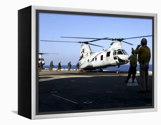 Personnel Walk into the Rear of a CH-46E Sea Knight Helicopter-Stocktrek Images-Framed Premier Image Canvas