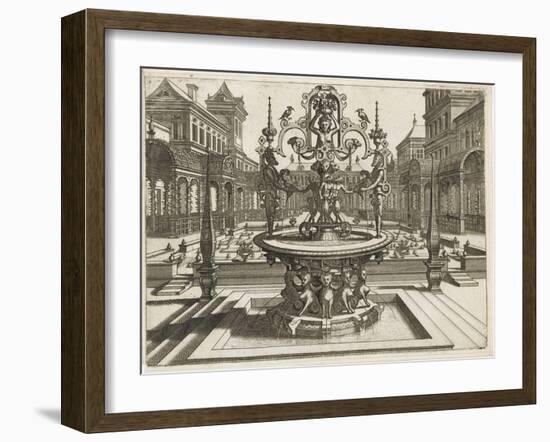 Perspective d'architecture avec galerie et jardin-null-Framed Giclee Print