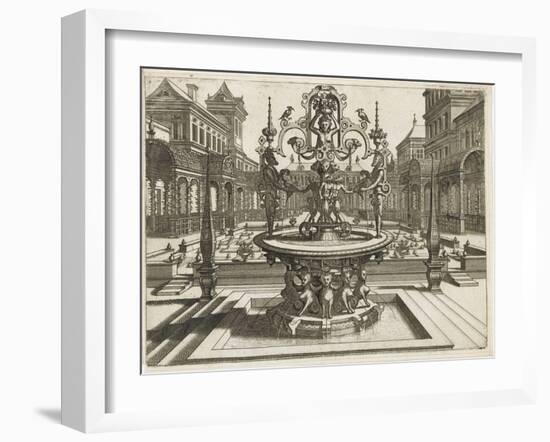 Perspective d'architecture avec galerie et jardin-null-Framed Giclee Print