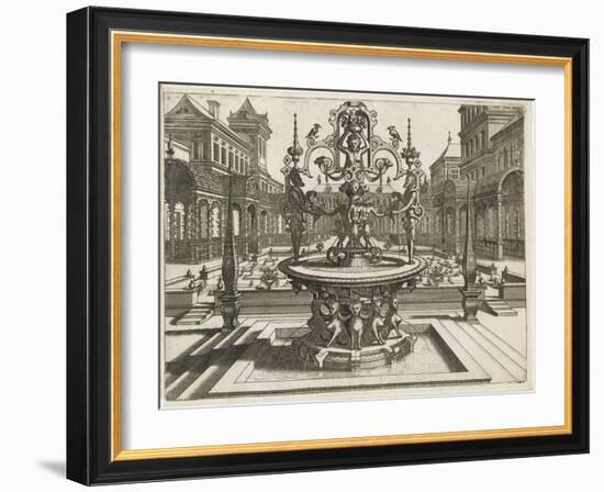 Perspective d'architecture avec galerie et jardin-null-Framed Giclee Print