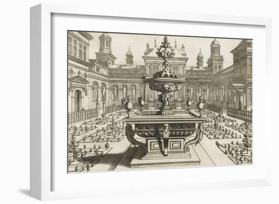 Perspective d'architecture avec parterres et fontaine-null-Framed Giclee Print