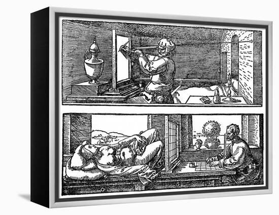 Perspective Machine, 1525-Albrecht Durer-Framed Premier Image Canvas