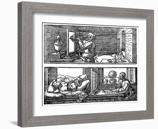 Perspective Machine, 1525-Albrecht Durer-Framed Giclee Print