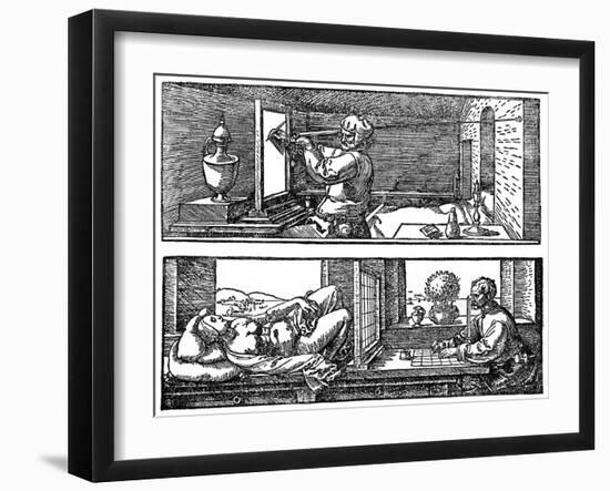 Perspective Machine, 1525-Albrecht Durer-Framed Giclee Print