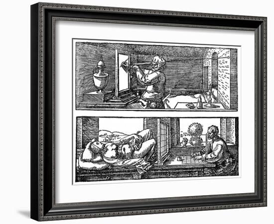 Perspective Machine, 1525-Albrecht Durer-Framed Giclee Print