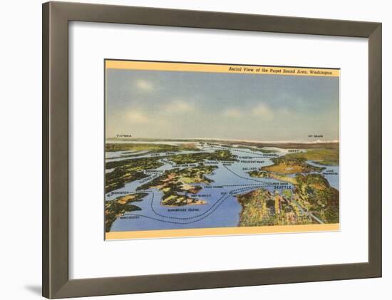 Perspective Map of Puget Sound, Washington-null-Framed Art Print