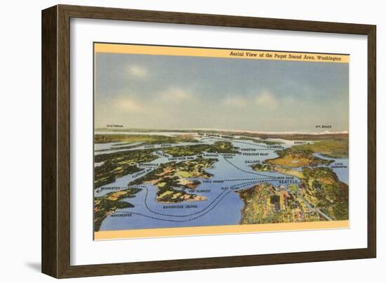 Perspective Map of Puget Sound, Washington--Framed Art Print