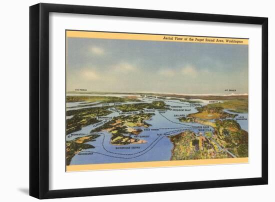 Perspective Map of Puget Sound, Washington-null-Framed Art Print