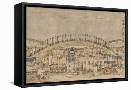 Perspective Picture of the Night Festival at Tenman Tenjin Shrine in Osaka-Utagawa Toyoharu-Framed Premier Image Canvas