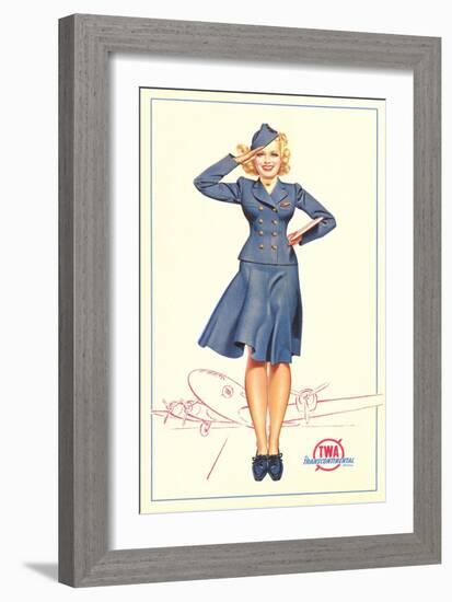 Pert Uniformed Stewardess Saluting-null-Framed Art Print