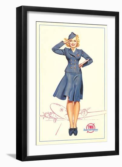 Pert Uniformed Stewardess Saluting-null-Framed Art Print