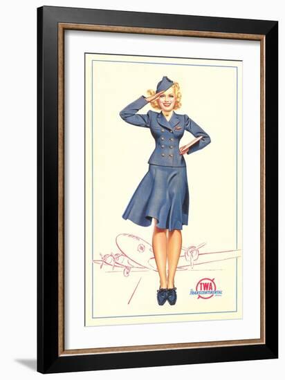 Pert Uniformed Stewardess Saluting-null-Framed Art Print