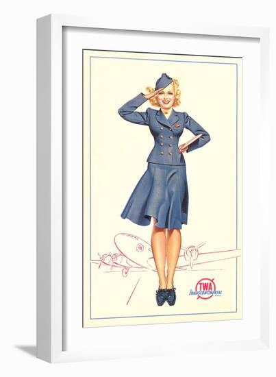 Pert Uniformed Stewardess Saluting-null-Framed Art Print