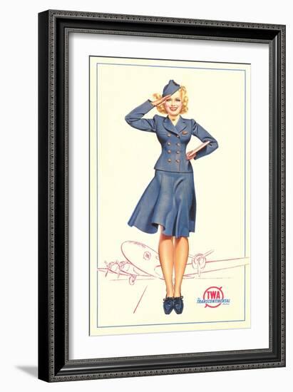 Pert Uniformed Stewardess Saluting-null-Framed Art Print