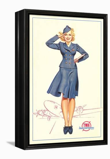 Pert Uniformed Stewardess Saluting-null-Framed Stretched Canvas