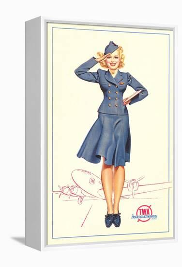 Pert Uniformed Stewardess Saluting-null-Framed Stretched Canvas