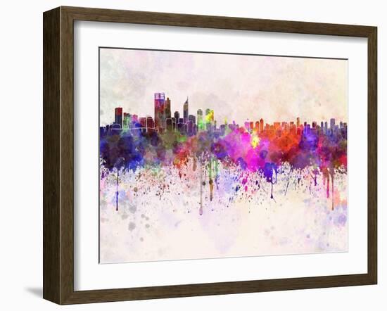 Perth Skyline in Watercolor Background-paulrommer-Framed Art Print