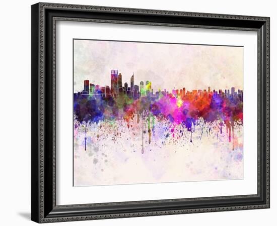 Perth Skyline in Watercolor Background-paulrommer-Framed Art Print