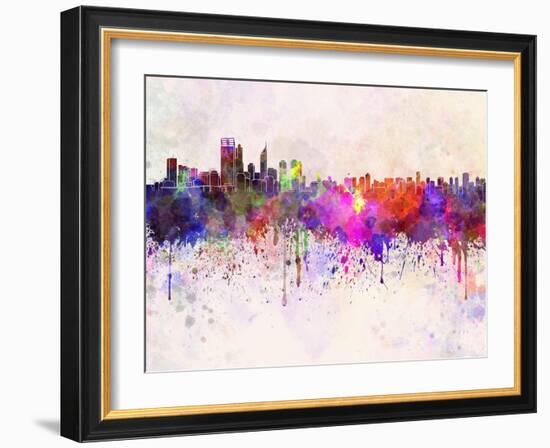 Perth Skyline in Watercolor Background-paulrommer-Framed Art Print