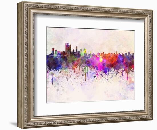 Perth Skyline in Watercolor Background-paulrommer-Framed Art Print