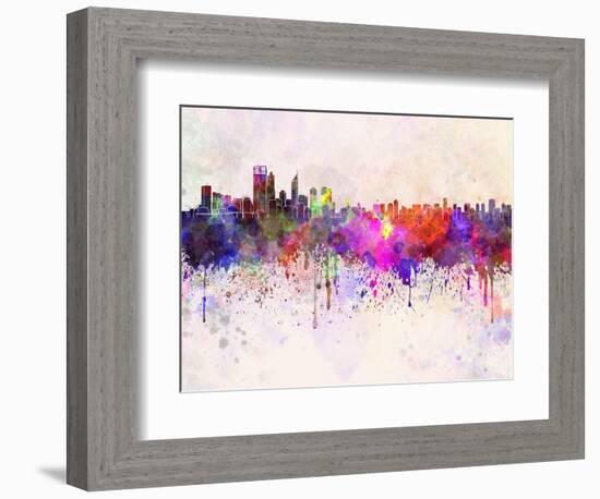 Perth Skyline in Watercolor Background-paulrommer-Framed Art Print