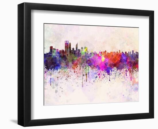 Perth Skyline in Watercolor Background-paulrommer-Framed Art Print