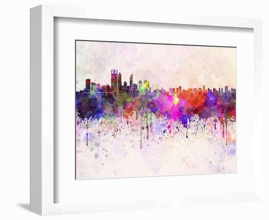 Perth Skyline in Watercolor Background-paulrommer-Framed Art Print